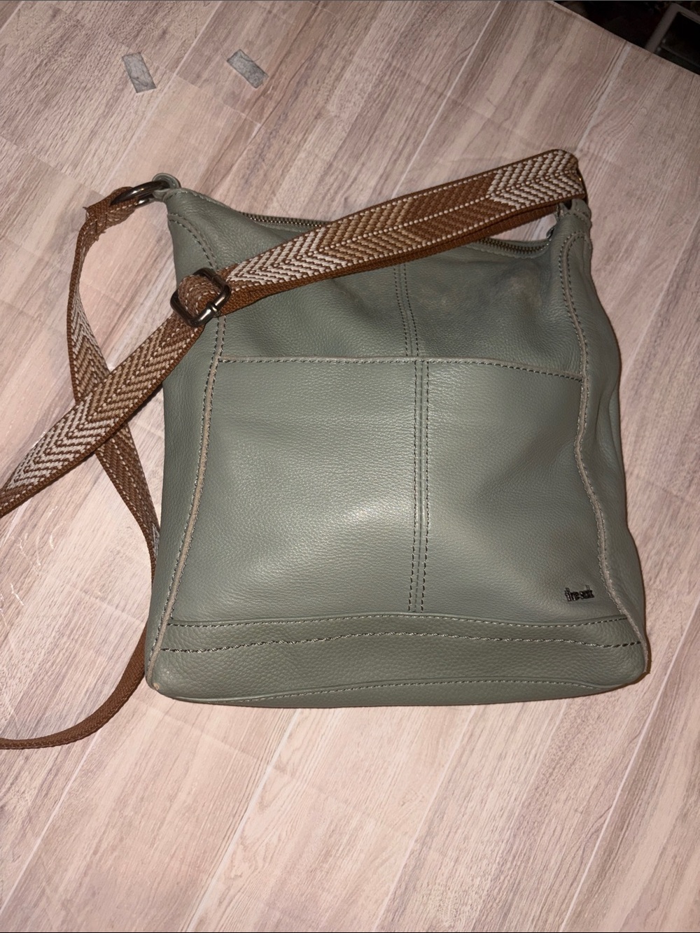The Sak Sage Green Crossbody with Contrasting Brown Strap